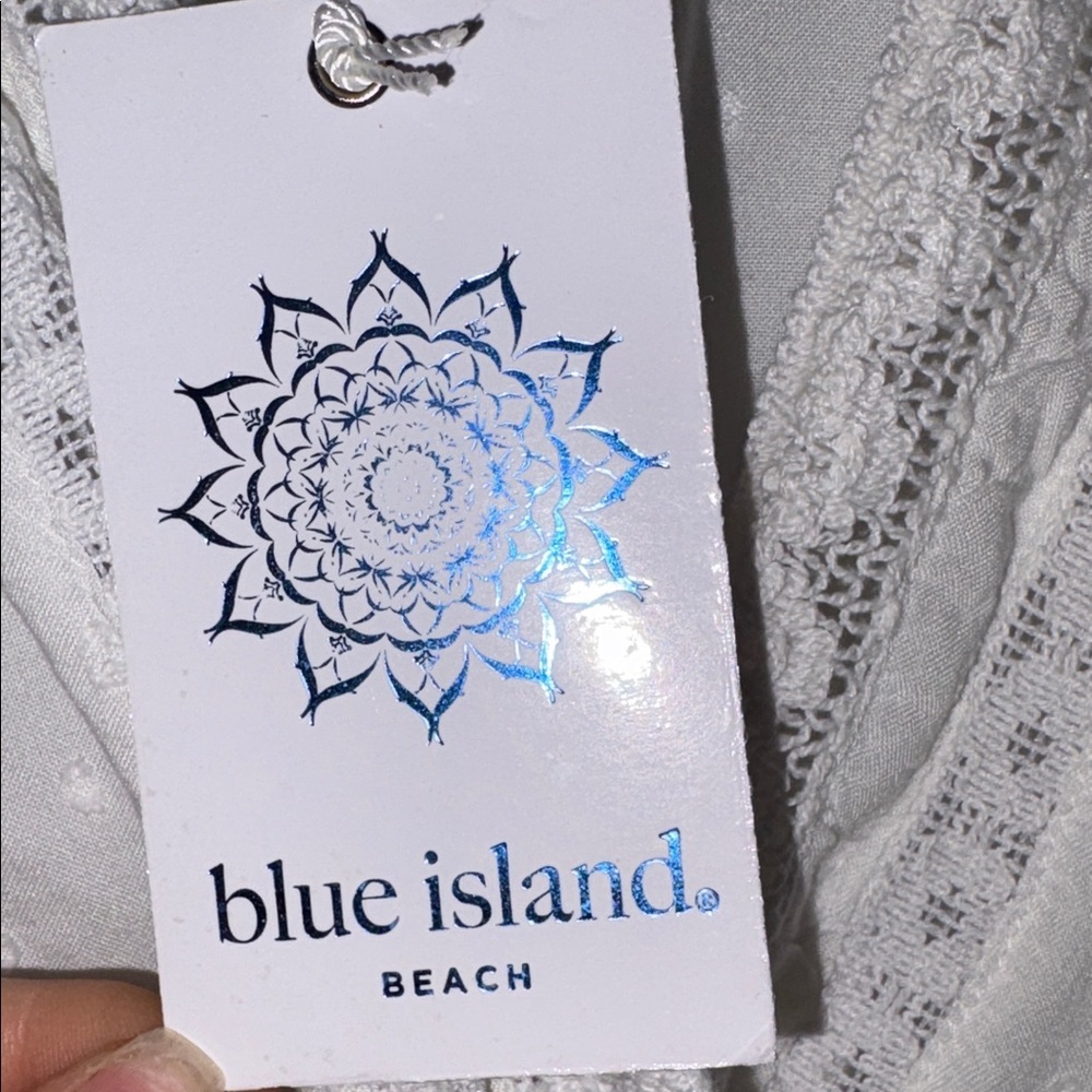 NWT Blue Island Beach White Ruffle Mini Dress Size Medium - Picture 5 of 8